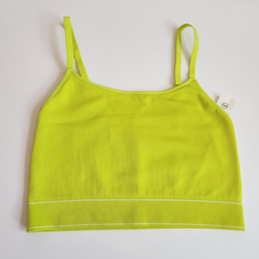 NWT Aerie Neon Lime Green Ribbed Seamless Cami Crop Top Adjustable‎ Straps Small